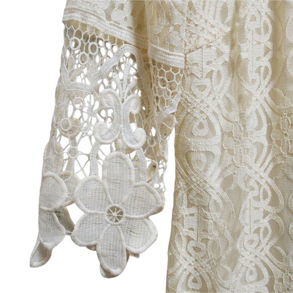 J Glee Dress Sz S Cream Floral Crochet Lace Overlay 3/4 Slv Lined Cottage Fairy - Picture 7 of 15